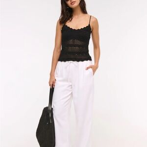 RALPH LAUREN Black 100% Rayon Knit Crochet Top Tank V Neck Spaghetti Strap Large